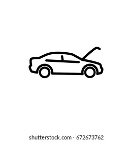 Car with open hood concept, icon, linear sign vector illustration