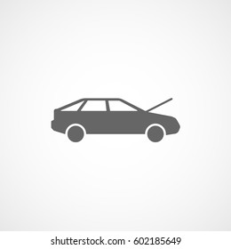 Car With Open Hood Flat Icon On White Background