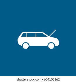 Car With Open Hood Flat Icon On Blue Background
