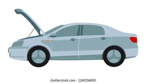 Car with an open hood. Flat. Vector illustration