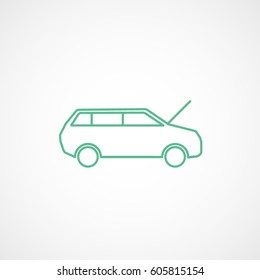 Car With Open Hood Green Line Icon On White Background