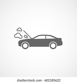 Car With Open Hood Overheat Flat Icon On White Background