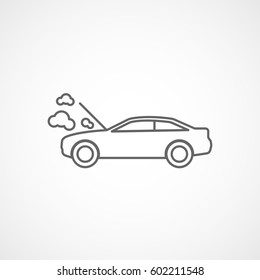 Car And Open Hood Overheat Line Icon On White Background