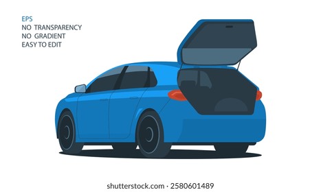 Car with open trunk. 3\4 view from the rear. Vector illustration.