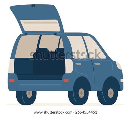 A car with an open trunk with no people view from the back flat vector illustration isolated on white.