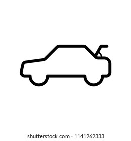 The car with open trunk, simple design, stroke outline style. Line vector. Isolate on white background.