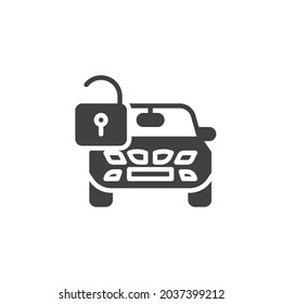 Car open vector icon. filled flat sign for mobile concept and web design. Car and open padlock glyph icon. Symbol, logo illustration. Vector graphics