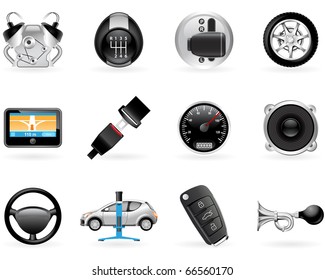 Car options, accessories and  features icon set svg