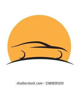 car and orange sun in behind, solar vehicle related logo icon