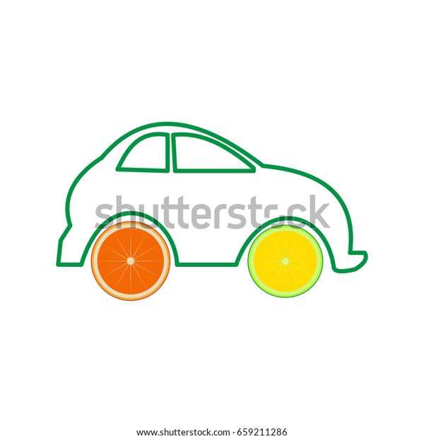 A car with\
orange wheels. Vector\
illustration.