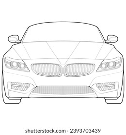 vector de plano del contorno del coche. coche de vista frontal con estilo de arte lineal. vector de vehículo aislado arte. vector de coche dibujado a mano.