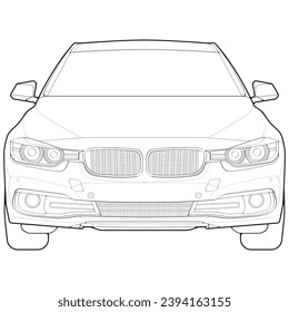 vector de plano del contorno del coche. coche de vista frontal con estilo de arte lineal. vector de vehículo aislado arte. vector de coche dibujado a mano.