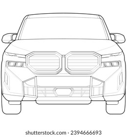 car outline blueprint vector. front view car with line art style. isolated car vector art. hand drawn car vector.