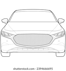 car outline blueprint vector. front view car with line art style. isolated car vector art. hand drawn car vector.