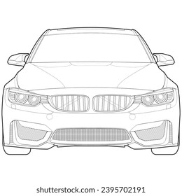car outline blueprint vector. front view car with line art style. isolated car vector art. hand drawn car vector.