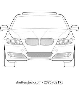 car outline blueprint vector. front view car with line art style. isolated car vector art. hand drawn car vector.