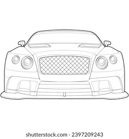 car outline blueprint vector. front view car with line art style. isolated car vector art. hand drawn car vector.