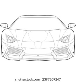 car outline blueprint vector. front view car with line art style. isolated car vector art. hand drawn car vector.