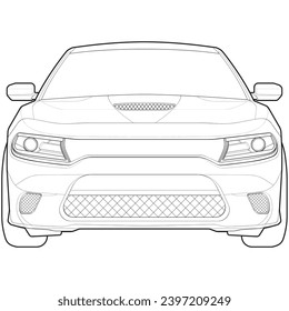 car outline blueprint vector. front view car with line art style. isolated car vector art. hand drawn car vector.