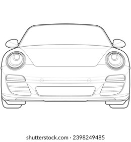 car outline blueprint vector. front view car with line art style. isolated car vector art. hand drawn car vector.