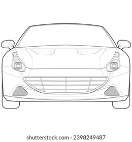 car outline blueprint vector. front view car with line art style. isolated car vector art. hand drawn car vector.