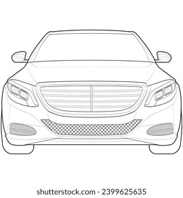car outline blueprint vector. front view car with line art style. isolated car vector art. hand drawn car vector.