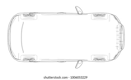 Car outline drawing. Vector rendering of 3d. The layers of visible and invisible lines are separated