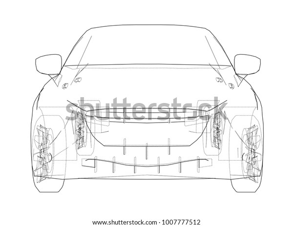 Car outline drawing. Vector\
rendering of 3d. The layers of visible and invisible lines are\
separated