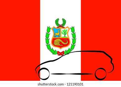 Car Outline Flag Peru