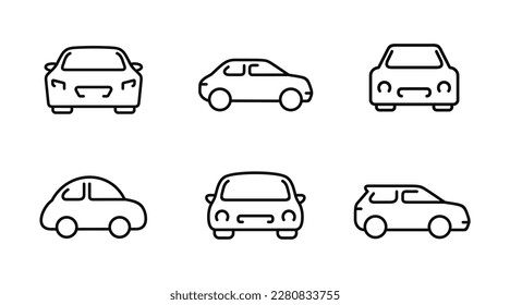 Car outline icon set isolated on white background