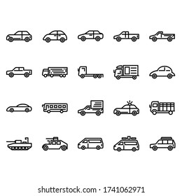 Car outline icon set, Simple transportation linear icon. Editable Stroke