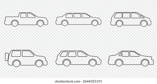 Car outline icon set, Simple transportation linear icon. Editable Stroke