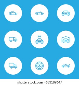 Car Outline Icons Set. Collection Of Lorry, Caravan, Crossover And Other Elements. Also Includes Symbols Such As Cabriolet, Caravan, Sports.