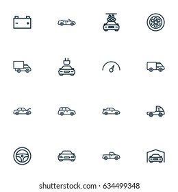 Car Outline Icons Set. Collection Of Convertible Model, Caravan, Wheel And Other Elements. Also Includes Symbols Such As Sports, Circle, Crossover.