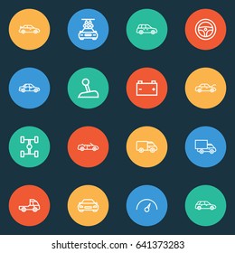 Car Outline Icons Set. Collection Of Crossover, Car, Convertible Model And Other Elements. Also Includes Symbols Such As Chronometer, Gear, Scheme.