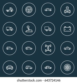 Car Outline Icons Set. Collection Of Sedan, Stick, Van And Other Elements. Also Includes Symbols Such As Hood, Pickup, Sedan.