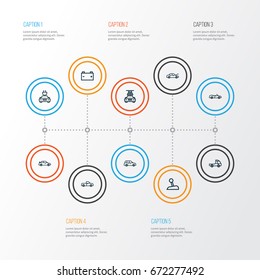 Car Outline Icons Set. Collection Of Car, Crossover, Convertible Model And Other Elements. Also Includes Symbols Such As Automobile, Car, Stick.