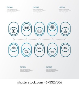Car Outline Icons Set. Collection Of Carcass, Hatchback, Electric Car And Other Elements. Also Includes Symbols Such As Auto, Wagon, Caravan.