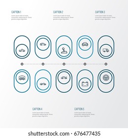 Car Outline Icons Set. Collection Of Accumulator, Bonnet, Stick And Other Elements. Also Includes Symbols Such As Pickup, Charge, Garage.