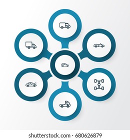 Car Outline Icons Set. Collection Of Car, Carcass, Truck And Other Elements. Also Includes Symbols Such As Truck, Scheme, Hood.