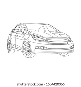 Auto in der Umriss-Linie Art Illustration. Kompaktes Fahrzeug. Leicht zu ändern die Dicke der Linien. Vektorillustration der Vorlage einzeln auf der Vorderseite der weißen Ansicht; hintere; Seite; oben; Farbbuch.