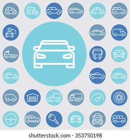 car outline, thin, flat, digital icon set for web and mobile