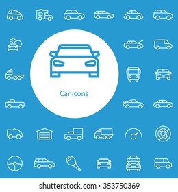 car outline, thin, flat, digital icon set for web and mobile