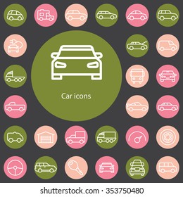 car outline, thin, flat, digital icon set for web and mobile