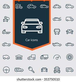 car outline, thin, flat, digital icon set for web and mobile