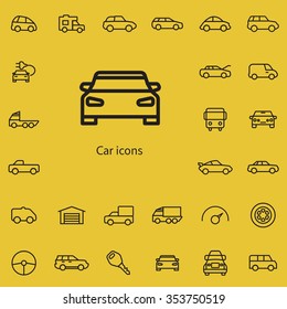 car outline, thin, flat, digital icon set for web and mobile