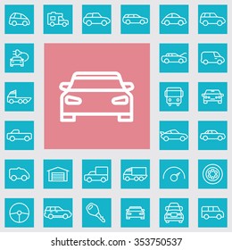 car outline, thin, flat, digital icon set for web and mobile