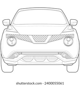 car outline vector. front view car with line art style. isolated car vector art. hand drawn car vector.