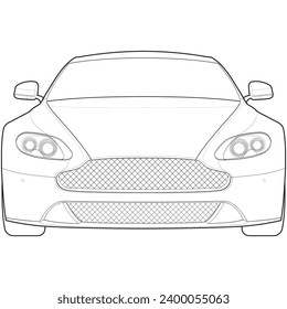 car outline vector. front view car with line art style. isolated car vector art. hand drawn car vector.