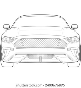 car outline vector. front view car with line art style. isolated car vector art. hand drawn car vector.